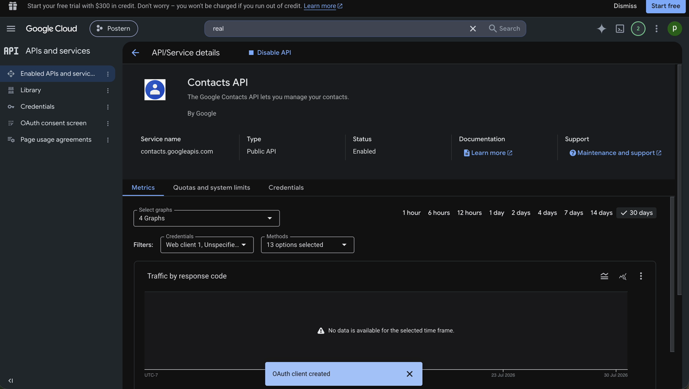 The People API in the Google Cloud Library — the right one to enable.