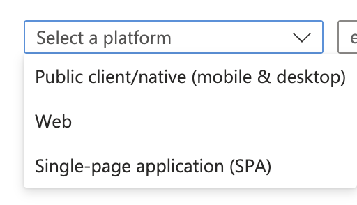 The Entra redirect-URI form with the public client/native platform selected.
