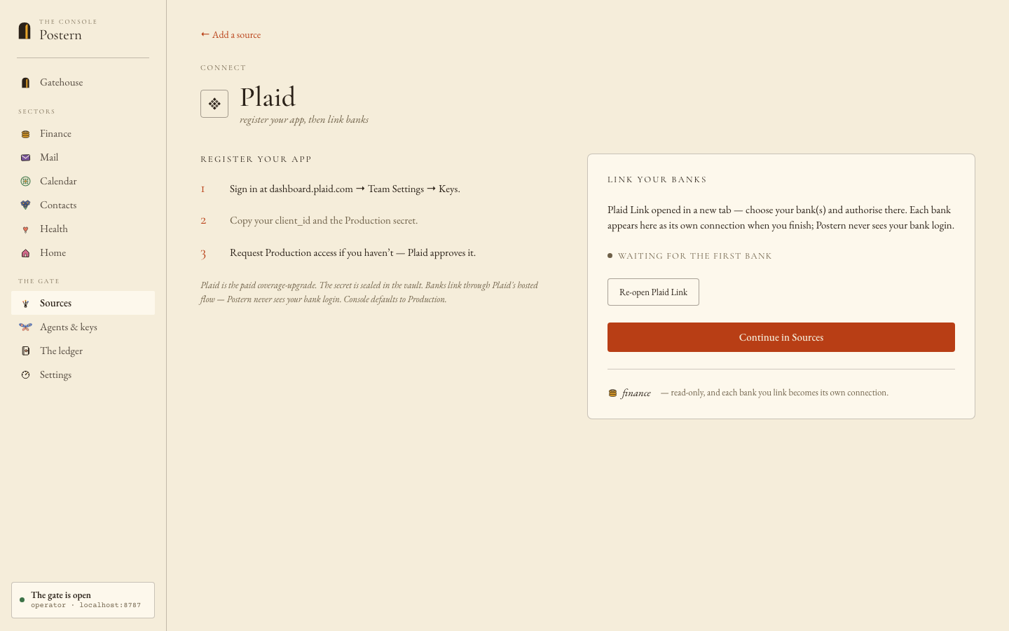Plaid Hosted Link: choosing a bank and signing in.